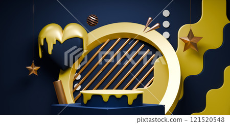 yellow and blue, Fashion product background stand podium display with blank backdrops. 121520548