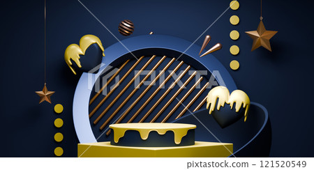 yellow and blue, Fashion product background stand podium display with blank backdrops. yellow and blue, Fashion product background stand podium display with blank backdrops. 121520549