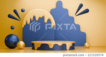 yellow and blue, Fashion product background stand podium display with blank backdrops. 121520574