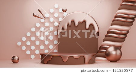 mocha tone Fashion product background stand podium display with blank backdrops. 121520577