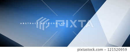 Blue and white modern abstract wide banner with geometric shapes. White and dark blue abstract background. 121520959