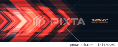Red technology arrows on dark futuristic abstract background. High-speed movement concept dynamic motion red hi tech digital arrows 121520960
