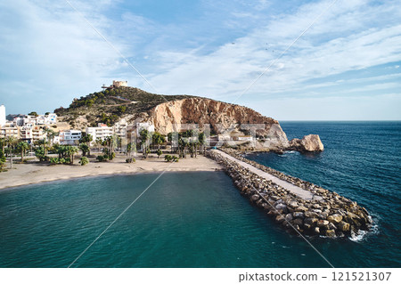 Drone point of view to Aguilas town, located in province of Murcia. Spain 121521307