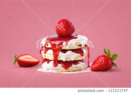 Strawberries, photorealistic photogenic strawberry scone in juice and jelly. 121521747