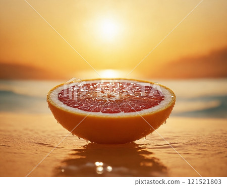Cut grapefruit, fruit, macro, portrait. Fresh grapefruit with water drops. Cut grapefruit, fruit, macro, portrait. Fresh grapefruit with water drops. 121521803