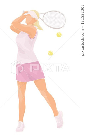 women in tennis uniform with tennis racket 121522303