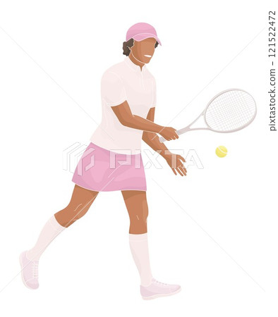 African American women in tennis uniform with tennis racket 121522472