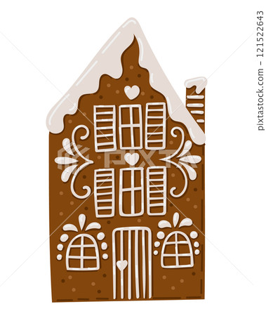 Charming flat illustration of gingerbread house 121522643