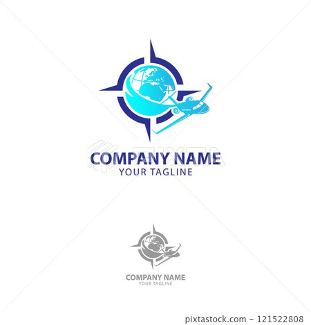 Travel Logo Design. Abstract globe with airplane logo design graphic symbol icon vector 121522808