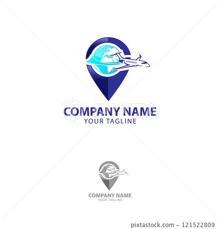 Travel Logo Design. Abstract globe with airplane logo design graphic symbol icon vector 121522809