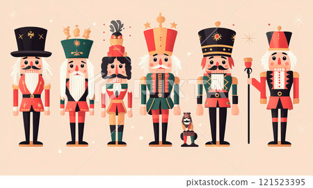 Traditional christmas collection of nutcracker figures. Toy soldier. Traditional christmas collection of nutcracker figures. Toy soldier. 121523395