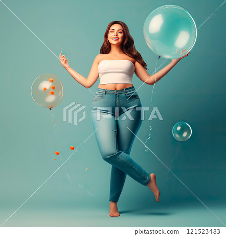 Fat woman in jeans. Weight loss concept. Fat woman in jeans. Weight loss concept. 121523483