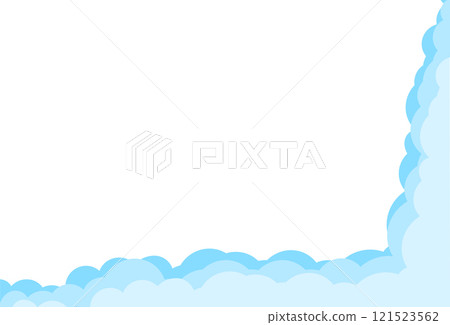 Template border with clouds. Shapes of white semicircular clouds. Simple cartoon paper cutout design. Vector illustration for web design Template border with clouds. Shapes of white semicircular clouds. Simple cartoon paper cutout design. Vector illustration for web design 121523562