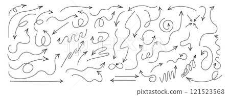 Set of curved arrows with dotted lines. Vector collection of zigzag arrows with dotted lines, curved pointers indicating a complex path . Set of curved arrows with dotted lines. Vector collection of zigzag arrows with dotted lines, curved pointers indicating a complex path . 121523568