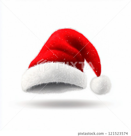 Red Santa Claus hat on white. Christmas concept. 121523574
