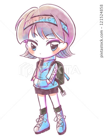 90年代街頭時尚女孩變形插畫 121524858