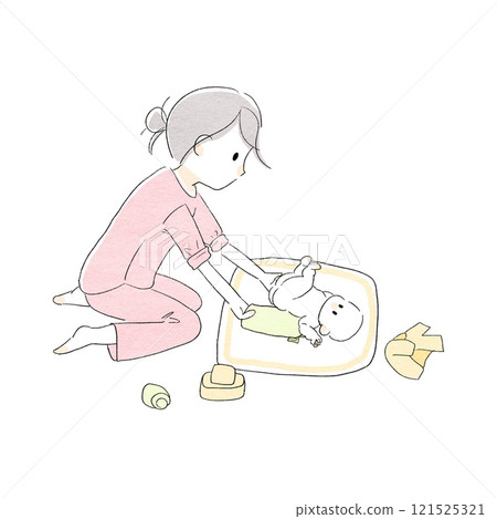 女人幫嬰兒換尿布 121525321