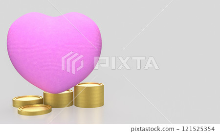 The Pink hearth and gold coins on white Background 3d rendering. 121525354
