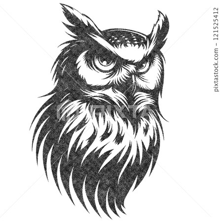 Owl Illustration with Risograph Overprint and Retro Texture Owl Illustration with Risograph Overprint and Retro Texture 121525412