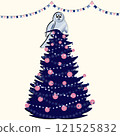 Owl sitting on a Christmas tree 121525832