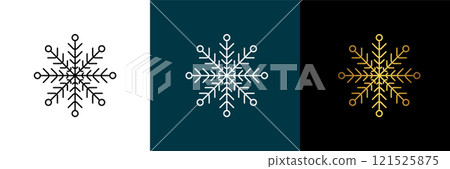 Symmetrical circular graphic for logotype, snowflake. Vector circular pattern. Color black, white, gold. Isolated design element for themes abstract geometrical modern decoration round logo template. 121525875