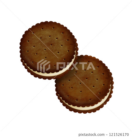 Set of 2 hand-painted cocoa-flavored biscuit sandwiches with cream 121526170