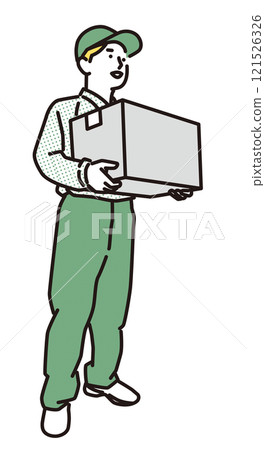 送貨員微笑著遞出包裹的簡單插圖 121526326