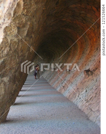Tunnel cave in Park Guell, Barcelona 121526664