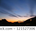 European sunset and city silhouette 121527306