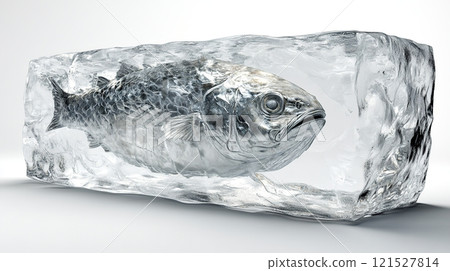 Ancient fossil fish encased in rectangular ice block Ancient fossil fish encased in rectangular ice block 121527814