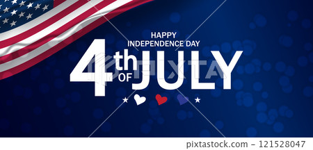 Colorful 4th of July Independence Day background with flag and fireworks celebration 121528047