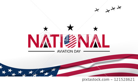 Celebratory logo for National Aviation Day with a plane silhouette and American flag hues Recognize aviation achievements 121528621