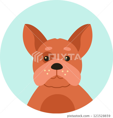 French bulldog puppy portrait looking at the viewer, in a light blue circle, ideal for social media profile pictures, stickers, and animal themes French bulldog puppy portrait looking at the viewer, in a light blue circle, ideal for social media profile pictures, stickers, and animal themes 121528659