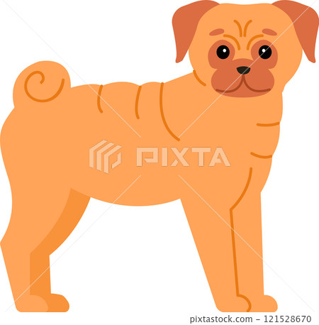Shar pei dog standing still with an adorable expression and curly tail, featuring a minimalist vector illustration on a clean white background, showcasing simple design elements Shar pei dog standing still with an adorable expression and curly tail, featuring a minimalist vector illustration on a clean white background, showcasing simple design elements 121528670