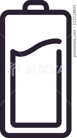 Simple half charged battery icon featuring a wavy line indicating charge level, ideal for user interfaces and power status displays in various digital devices and applications Simple half charged battery icon featuring a wavy line indicating charge level, ideal for user interfaces and power status displays in various digital devices and applications 121528681