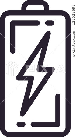 Simple line drawing of a battery with a lightning bolt symbol inside, representing the concept of fast charging technology for electronic devices 121528695