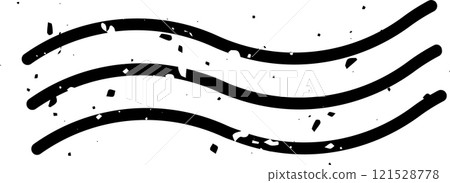 Postal cancellation mark with three black wavy lines and grunge texture, evoking a vintage airmail aesthetic or a classic rubber stamp imprint 121528778