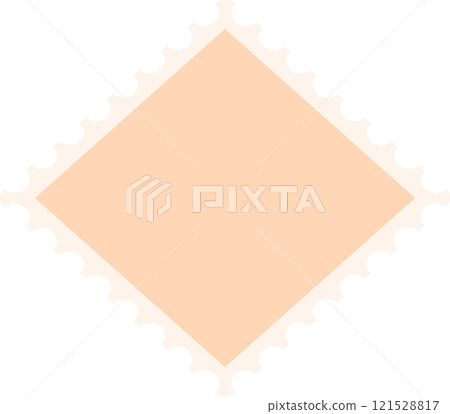 Blank diamond shaped postage stamp with serrated edge isolated on white background, providing copy space for customization and personalization 121528817