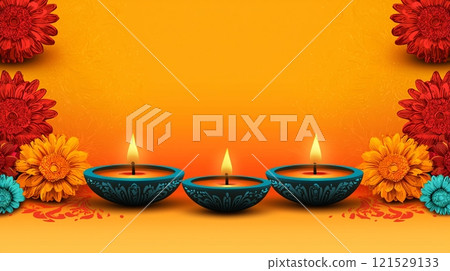 Vibrant Festival Candles with Colorful Flowers 121529133