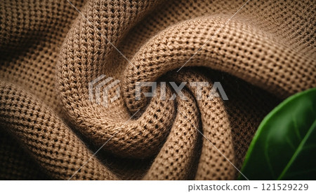 Soft Textured Fabric with Green Leaf Accent 121529229