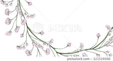 Watercolor Banner, postcard of sprig small, light, purple flowers. Dried Flower 121529300