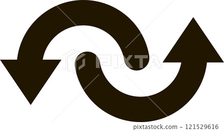Two curved black arrows are rotating and pointing in opposite directions, creating a dynamic visual representation of exchange, process, or movement Two curved black arrows are rotating and pointing in opposite directions, creating a dynamic visual representation of exchange, process, or movement 121529616