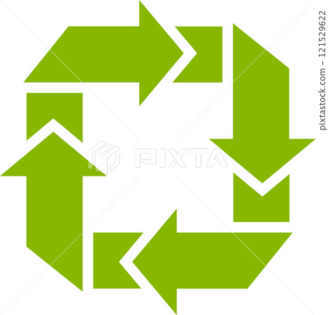 Interlocking green arrows create a visual representation of a continuous loop, symbolizing recycling, circular economy, and sustainable practices 121529622