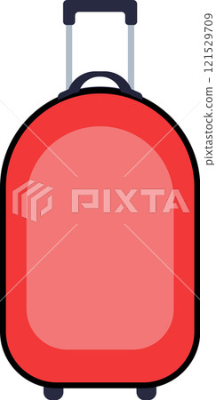 Red rolling suitcase with an extended handle, representing travel adventures, vacation getaways, business trips, and essential packing for any journey 121529709