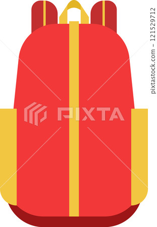Stylish and practical red backpack with yellow accents, featuring a sturdy design and ample storage space, perfect for travel, hiking, or everyday use 121529712