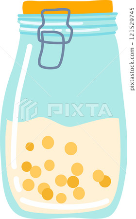 Chickpeas preserved in a light blue jar with an orange lid and wire closure, offering a nutritious and healthy option for meals. Perfect for vegetarian and vegan diets Chickpeas preserved in a light blue jar with an orange lid and wire closure, offering a nutritious and healthy option for meals. Perfect for vegetarian and vegan diets 121529745