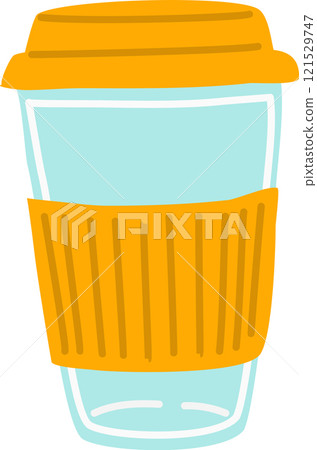 Reusable coffee cup with orange lid and protective sleeve protecting hands from heat, promoting sustainability and eco friendly practices for enjoying coffee on the go Reusable coffee cup with orange lid and protective sleeve protecting hands from heat, promoting sustainability and eco friendly practices for enjoying coffee on the go 121529747