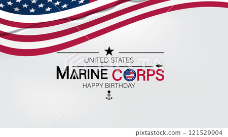 A cheerful display of a Happy Birthday Marine Corps banner, surrounded by festive decorations in patriotic colors A cheerful display of a Happy Birthday Marine Corps banner, surrounded by festive decorations in patriotic colors 121529904