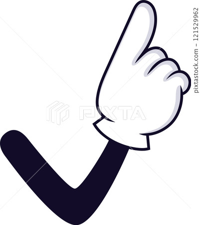 Cartoon arm forming a check mark with its forearm while simultaneously raising its index finger in a pointing gesture, conveying approval and direction Cartoon arm forming a check mark with its forearm while simultaneously raising its index finger in a pointing gesture, conveying approval and direction 121529962
