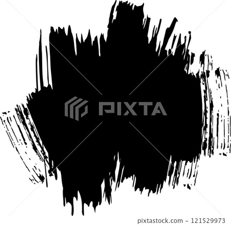 Large black brush stroke creating a textured backdrop, offering ample copy space for design elements, overlays, and artistic compositions in various creative projects 121529973